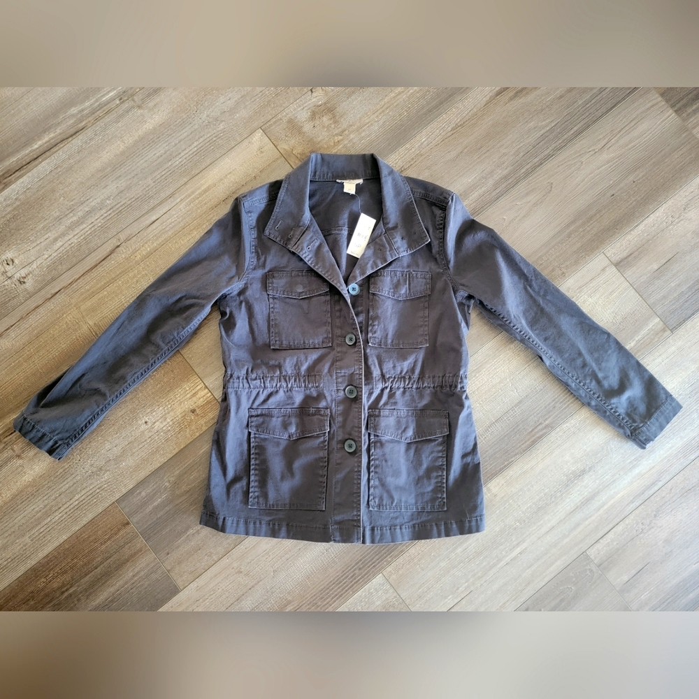 NWT Women's Loft Outlet Petite Gray Jacket with Drawstring waist. Petite Small.